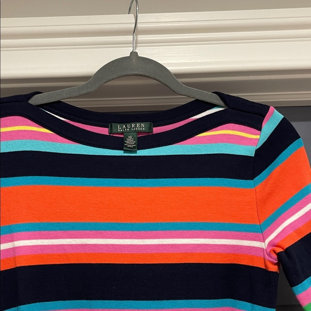 Lauren Ralph Lauren  Multicolor Striped Midi Sleeve Dress Size XS with belt - Picture 4 of 8